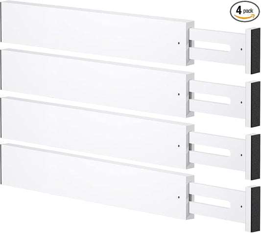 Bamboo Drawer Dividers, Adjustable Drawer Organizers, Fits 17.6–21" Drawers | 2.5" High, 4 Pack Expandable Drawer Separators for Kitchen, Nursery, Dressers & Office Storage, White