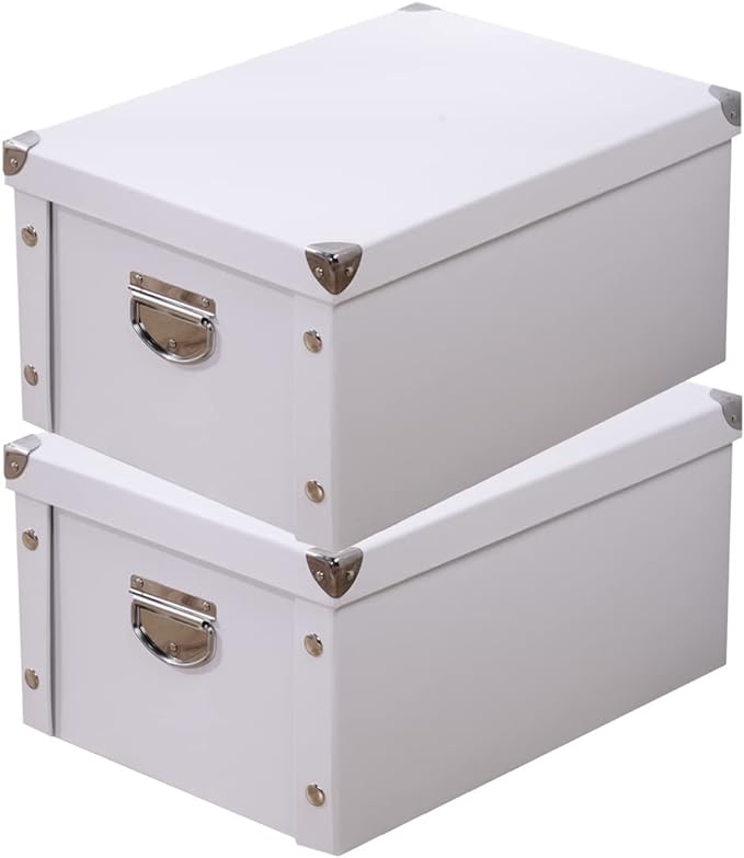 GUOZI Collapsible Storage Box, Decorative Memory Box with Lid & Metal Reinforced Corners, Cardboard File Bin with Handles, Organizer Gift Box for Keepsake Toy Photos Office Nursery Wardrobe Bookshelf | Reinforced metal corners. Easy-grip handles. Stora...