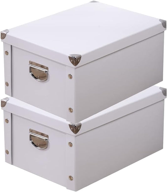 GUOZI Collapsible Storage Box, Decorative Memory Box with Lid & Metal Reinforced Corners, Cardboard File Bin with Handles, Organizer Gift Box for Keepsake Toy Photos Office Nursery Wardrobe Bookshelf | Reinforced metal corners. Easy-grip handles. Stora...