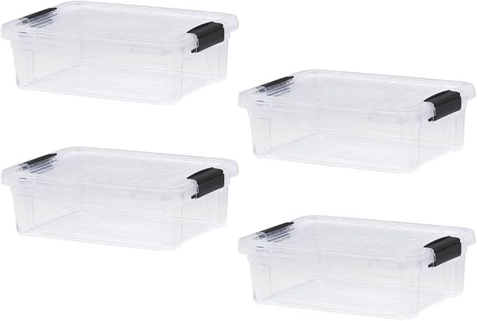 Superio Storage Bins with Lids - 4 Pack, 4.5 Qt Clear Boxes for Organizing, Stackable Plastic Containers - BPA Free, Non-Toxic, Odor Free, Organizer for Home, Office, Dorm