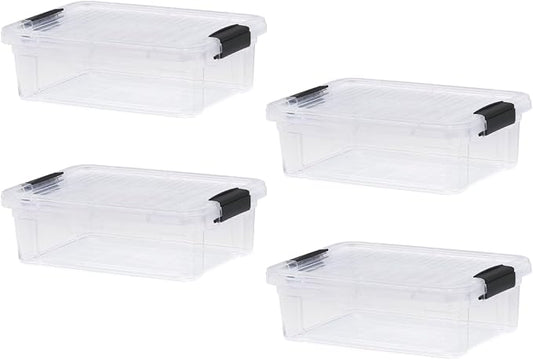 Superio Storage Bins with Lids - 4 Pack, 4.5 Qt Clear Boxes for Organizing, Stackable Plastic Containers - BPA Free, Non-Toxic, Odor Free, Organizer for Home, Office, Dorm