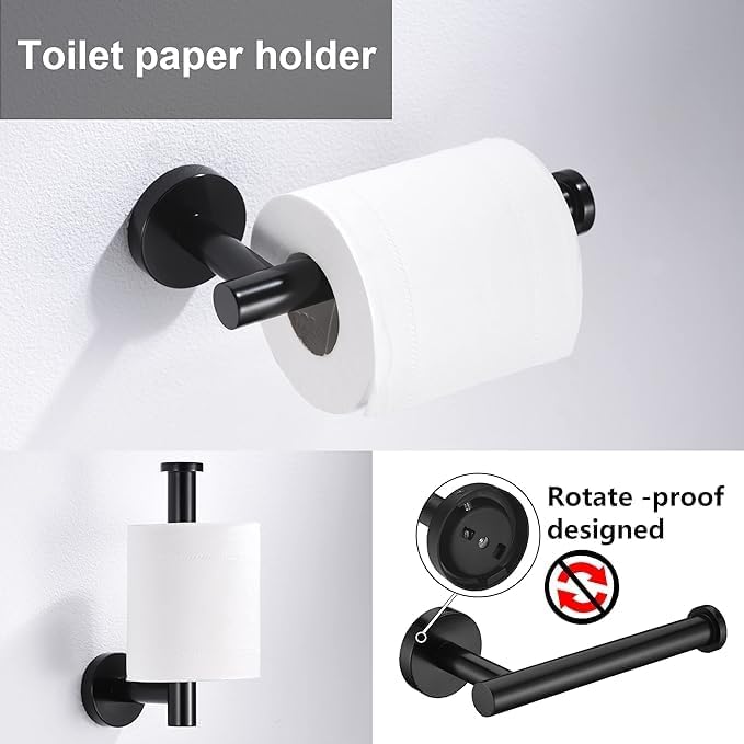 12 Pieces Matte Black Bathroom Hardware Accessories Set Hand Towel Ring 16&23.6 inch Round Towel Bar Toilet Paper Holder Towel Hooks 4 Pieces SUS 304 Stainless Steel,Heavy Duty,Wall Mounted