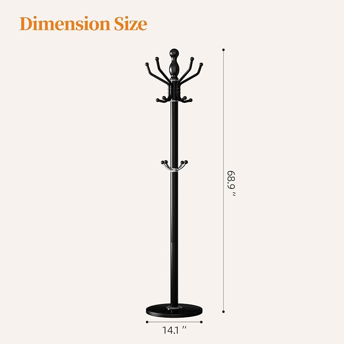 Metal Coat Rack Stand Coat Rack Freestanding with 360° Rotary,Black | Modern Coat Rack with 360° Rotary Design Sturdy Heavy Duty Hall Tree Hats Hanger Holder Stand 14 Hooks for Hallway Office