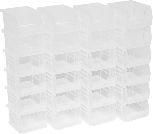 Akro-Mils 30210 AkroBins Plastic Storage Bins, 5"x4"x3", Clear, 24-Pack | Space-Saving Stackable Bins for Garage, Pantry, Craft Organization