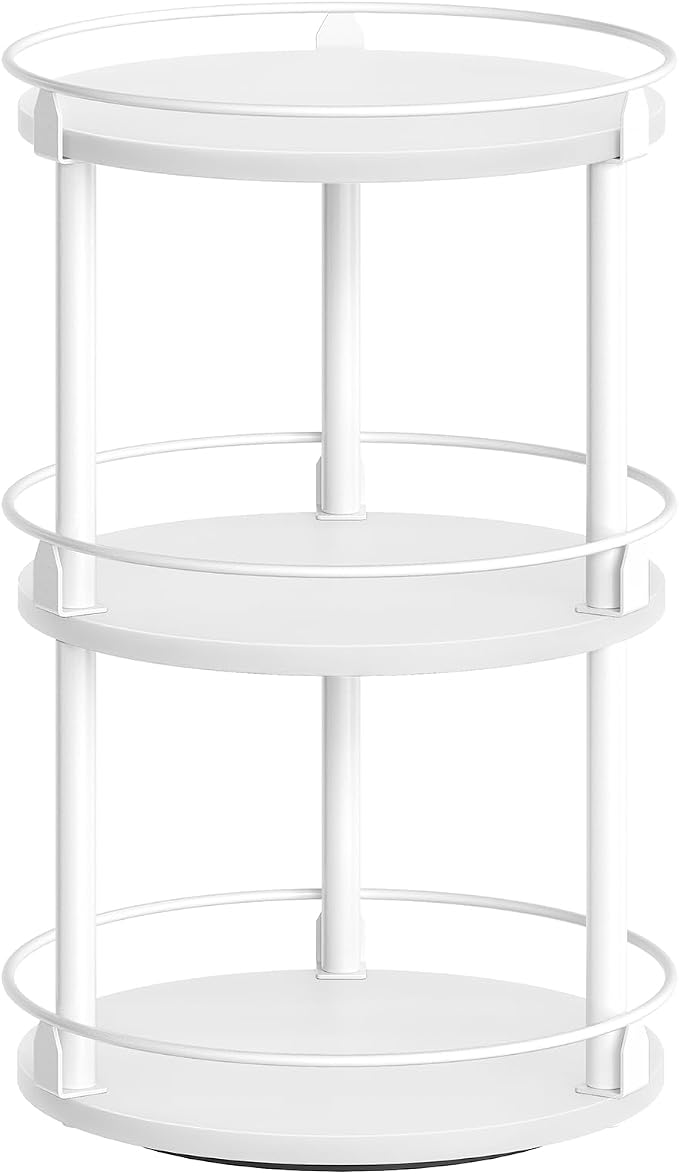 YATINEY Lazy Susan Organizer, Rotating Spice Rack, 3 Tier Spice Turntable Organizer, Industrial Turntable Spice Holder, for Kitchen Countertop and Cabinet, Compact and Versatile, White SR23WW