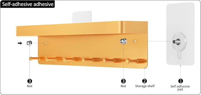 MKO Key Holder for Wall, Mail Organizer and Key Rack with Tray for Hallway, 6 Key Hooks Wall Mount Adhesive(Gold) | Metal Material, Key Rack with Shelf, Wall Mount, Mail Organizer Tray, Suitable for Entryway, Hallway, Living Room