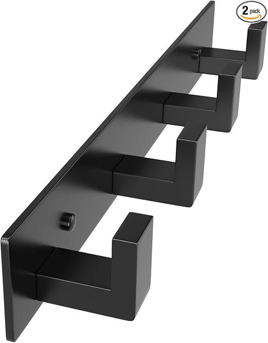 PMMASTO Coat Rack Wall Mount, Coat Hooks Wall Hooks for Hanging, Stainless Steel Coat Hanger Towel Hooks for Bathrooms, Coat Rack Hat Rack (Black 4 Hooks, 1 Pack)