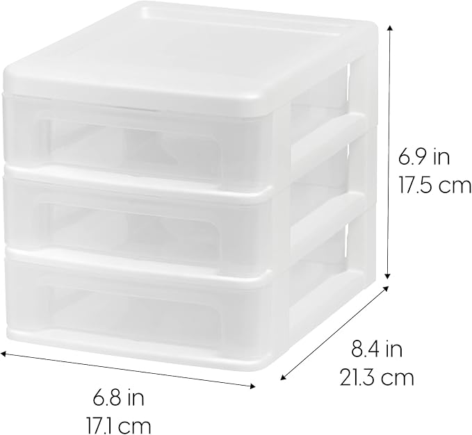 IRIS USA 2-Pack, 3-Drawer Small Plastic Stacking Desktop Organizer, White | Organize office supplies, stationery, makeup, craft materials and everyday essentials for neat desktop storage