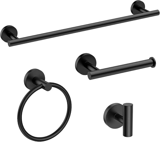 USHOWER 4PCS Matte Black Bathroom Accessories Set, 18-Inch Towel Bar Set | Durable SUS304 Stainless Steel Bathroom Hardware Set, Towel Racks for Bathroom Wall Mounted, Modern Home Decor