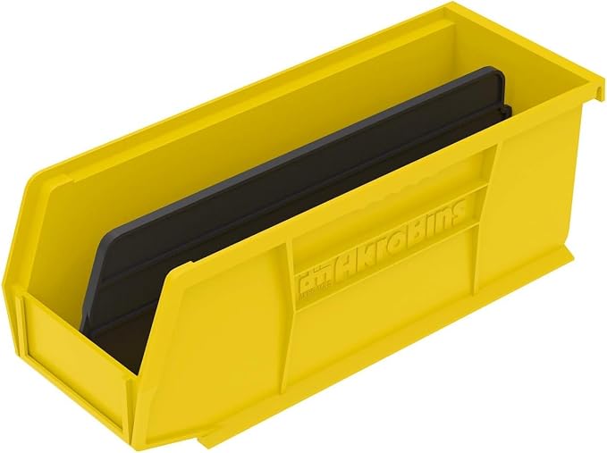 Akro-Mils 30224 AkroBins Plastic Storage Bins, 11"x 4"x 4", Yellow, 12-Pack | Space-Saving Stackable Bins for Garage, Pantry, Craft Organization