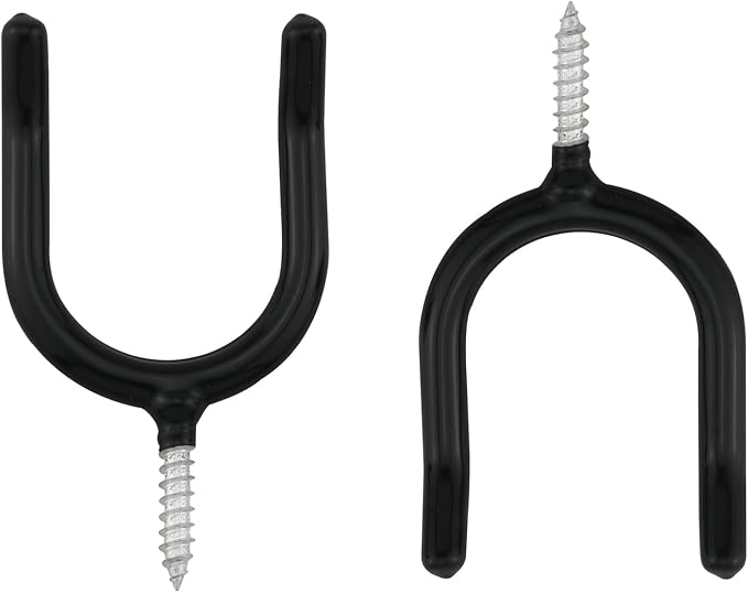 4PCS Screw In U shaped Hook Heavy Duty Wall Mounted Practical Hanging Hook for Garden Tools Shovels Rakes Rack Black
