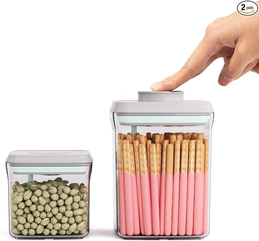 Pop Top Food Storage Containers, 0.5 Qt & 1.5 Qt Airtight Jars | Clear Stackable Kitchen Jars for Oats, Coffee, Sugar, Nuts and Snacks, Designed for Breakfast Stations and Small Cabinets