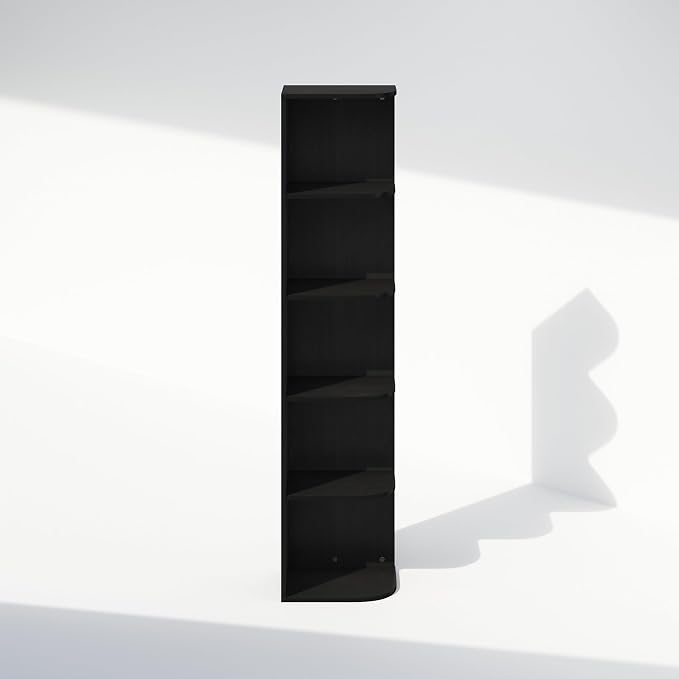 Furinno Reed Corner Shelf, 5-Tier Corner Bookshelf, Book Shelf, Corner Shelves, Storage Rack, for Organization and Storage, Home Office, Living Room, Blackwood