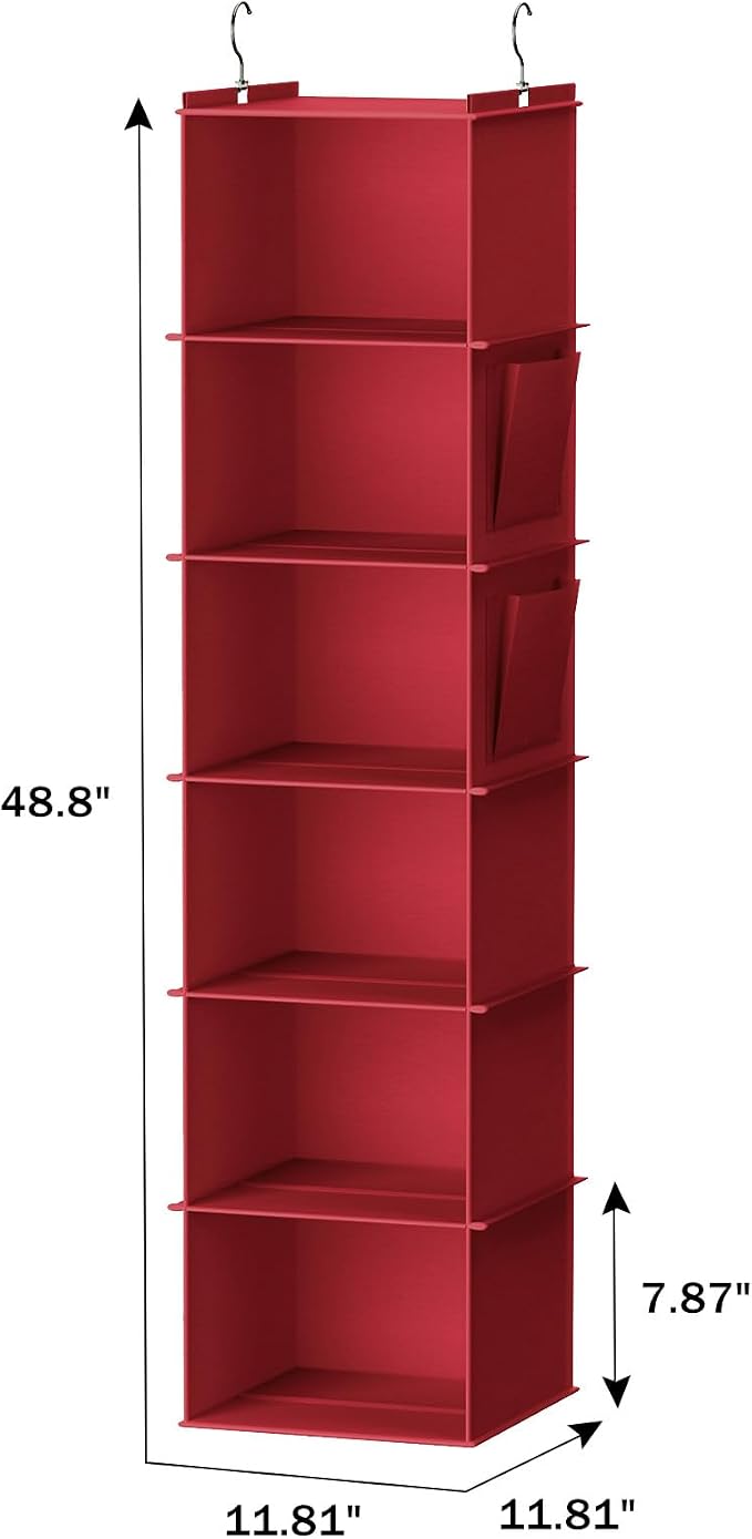 YOUDENOVA Hanging Closet Organizer and Storage, 6-Shelf Closet Hanging Storage Shelves, Dark Red