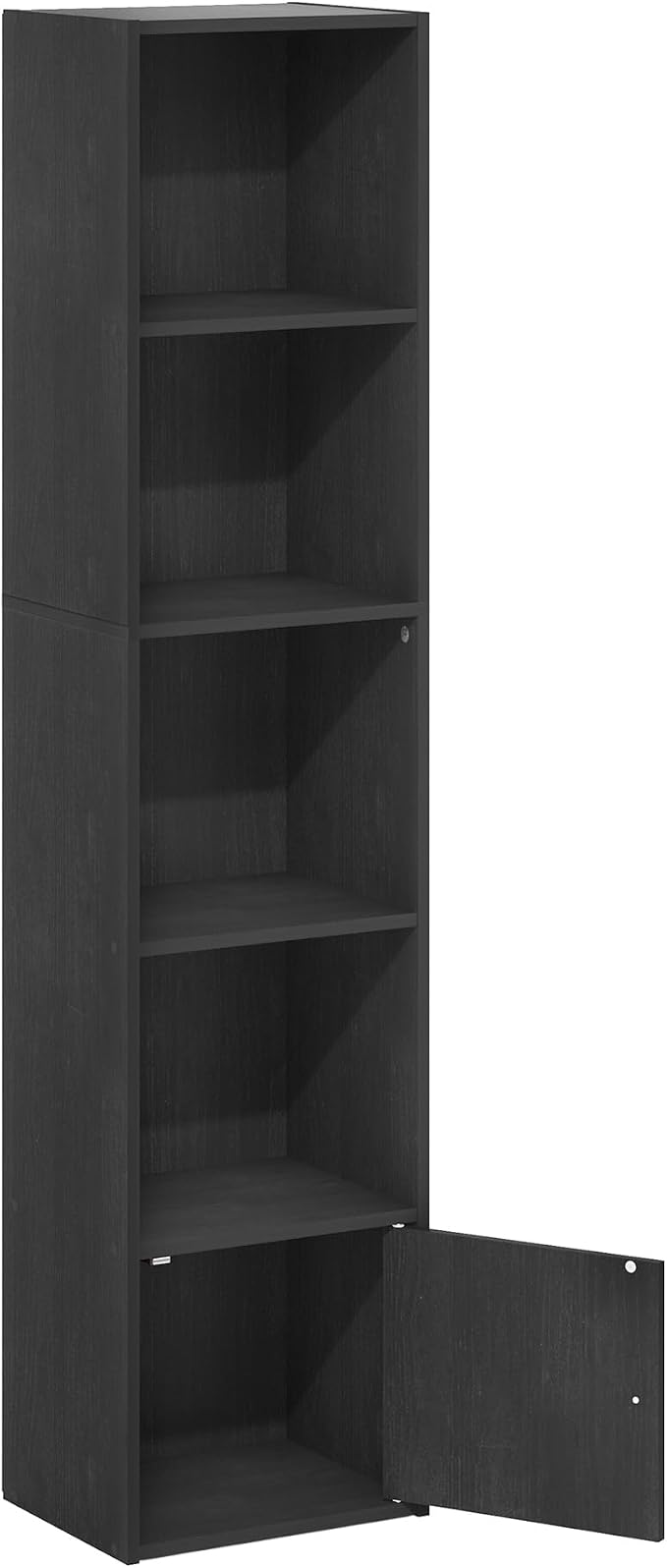 Furinno LUDER Book Shelf, 5-Tier Modern Bookshelf, Bookcase with 1 Door Storage Cabinet, 9.3 x 12 x 52, for Organization and Storage, for Living Room, Bedroom, Home Office, Blackwood
