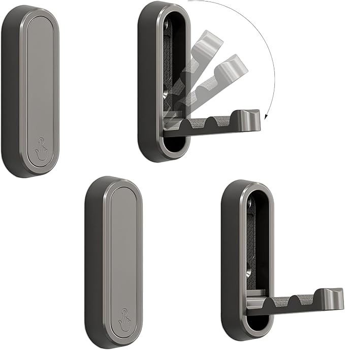 4PCS Foldable Wall Hooks, Flip Down Design with 40 lbs Heavy-Duty Capacity, Retractable Wall Hooks for Bathroom, Bedroom & Entryway Space Saving (Gray)