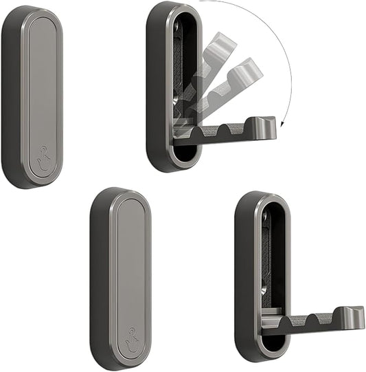 4PCS Foldable Wall Hooks, Flip Down Design with 40 lbs Heavy-Duty Capacity, Retractable Wall Hooks for Bathroom, Bedroom & Entryway Space Saving (Gray)