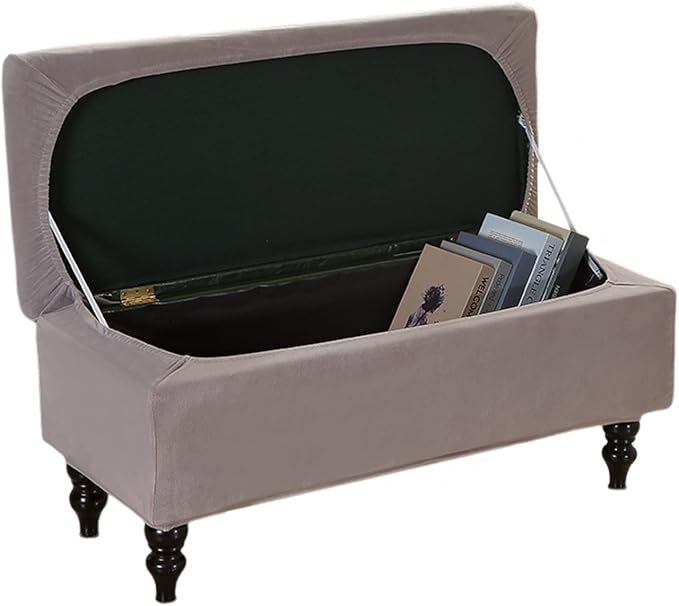 FUANGUI Ottoman Cover Slipcovers Rectangular Folding Stretch | Storage Bench Footrest Sofa Stool Covers Footstool Protector with Elastic Bottom, Removable Washable,Large