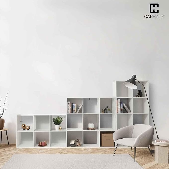 CAPHAUS Sturdy Room 11-Inch Cube Storage Organizer Shelf, with Thick Exterior Edge, Storage Shelf Divider w/Back, Bookcase, 9-Cube, White