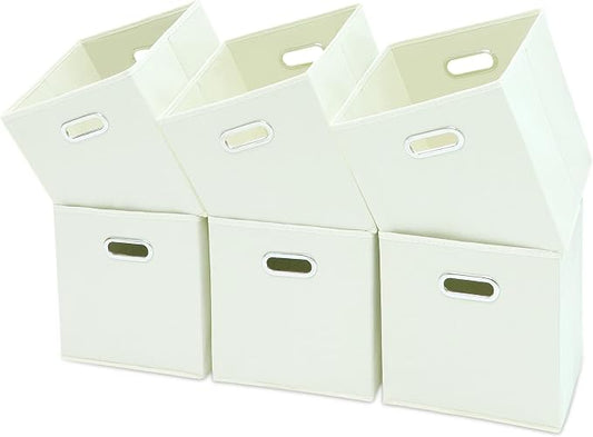 Black Fabric Cubby Storage Bins,13x13x13 Inches,Cube Organizer Bin Foldable Storage Boxes with Dual Handles Fabric Organizer Box and collapsible Storages basket,Set of 6,Creamy-White
