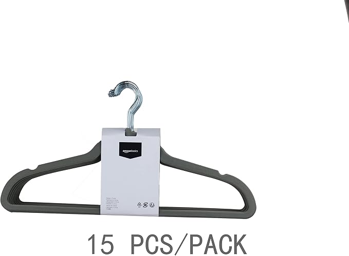 Amazon Basics Slim Velvet Non-Slip Space Saving Suit Clothes Hangers for Closet Organization, Gray/Silver, 100-Pack