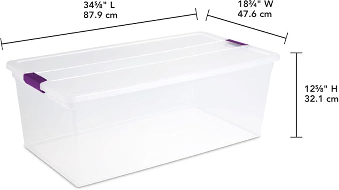 Sterilite 4-Pack 110 Quart ClearView Latch Box, Stackable Organizer Bins with Latching Lids - Clear Plastic Organization Containers for Closet, Bedroom, Shelving Units and Everyday Home Storage | Clear Plastic Organizers with Color Accent Latches for C...