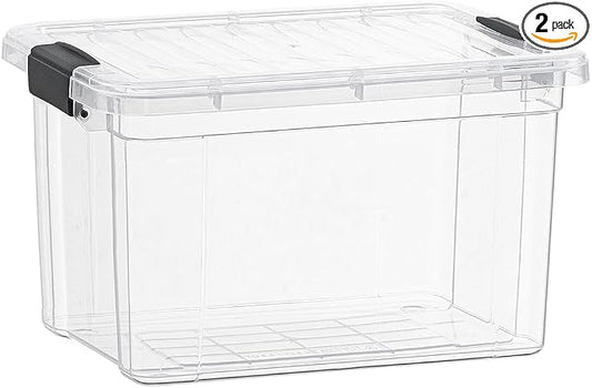 Superio Clear Storage Boxes with Lids, 49 Quart Plastic Container Bins for Organizing, Stackable Crates, BPA Free, Non Toxic, Odor Free, Organizers for Home, Office, School, and Dorm, 2 Pack