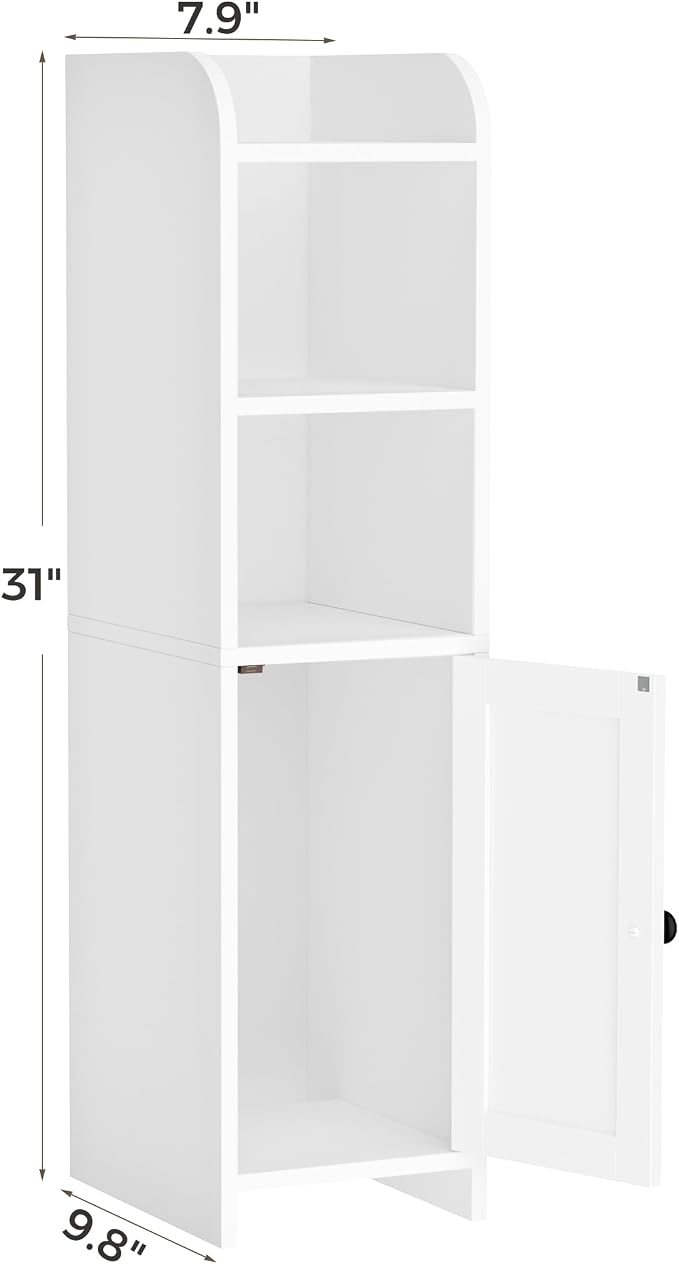 Homhedy Small Bathroom Storage Cabinet, Narrow Toilet Paper Cabinet | Corner Floor Cabinet with Door and Shelves, Slim Bathroom Cabinet for Small Spaces, 9.8" D x 7.9" W x 31" H, White