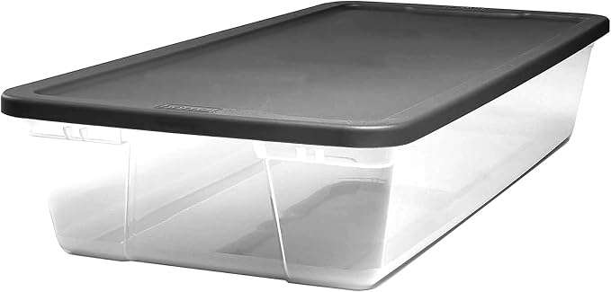 HOMZ Snaplock Clear Plastic Bin 41 Quart/10 Gallon | Storage Tote with Secure Lid | for Home, Office, Garage, Dorm Room Organizer | Stackable & Nestable | Black Lid, Pack of 2