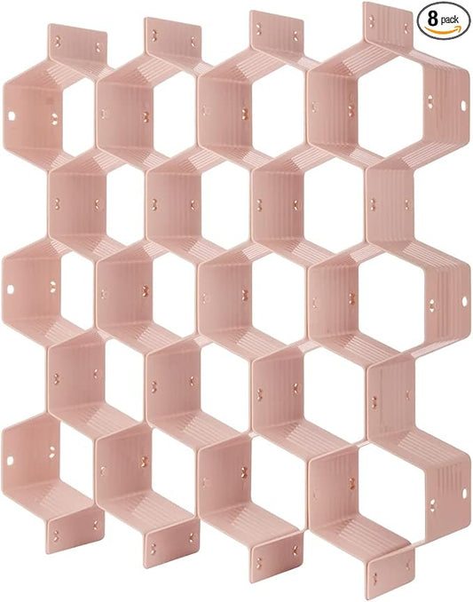 Drawer Divider Organizer Adjustable DIY Grid Honeycomb Drawer Divider for Underwear Belt Scarf Socks Pink