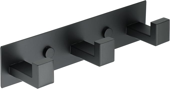 Alise Coat Hook Wall Mount Hat and Coat Rack with 3 Hooks Wall Mount,Black | Key Hooks for Robes,Bags,Keys,and Towels,SUS304 Stainless Steel Wall Hooks for Hanging,Self Adhesive or Drilling