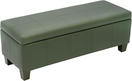 41" Storage Ottoman, Storage Bench with Safety Hinge, Upholstered Synthetic Leather Ottoman Bench for Bedroom, Living Room, Entryway, Hallway, Foot Rest, Support 500lbs