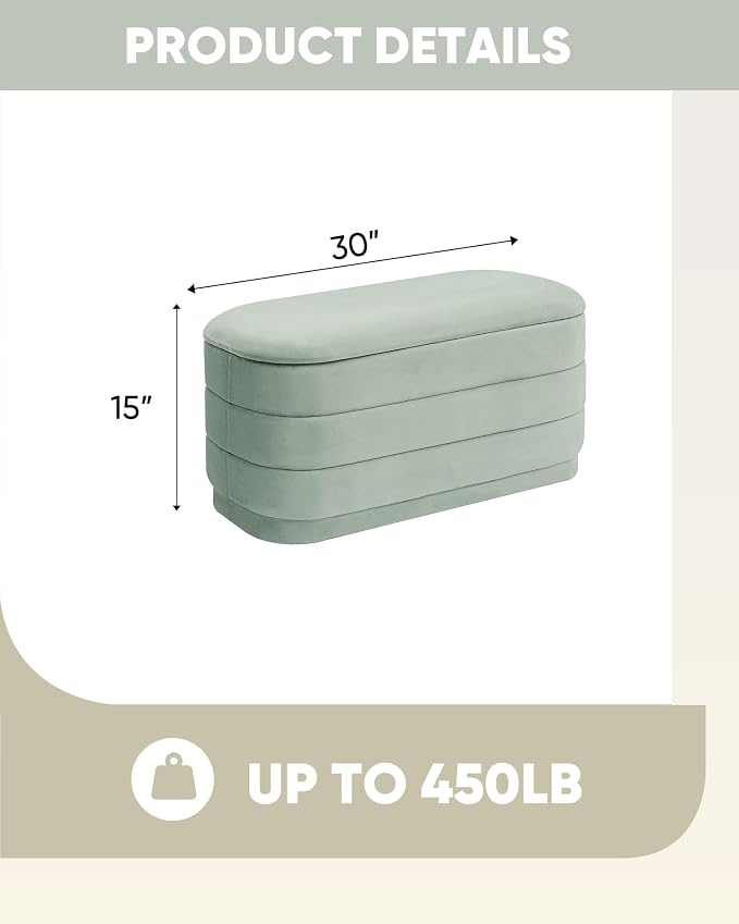 B FSOBEIIALEO Velvet Storage Ottoman with Tray, Folding Ottoman with Storage Coffee Table Shoes Bench for Dorm Room, Living Room Sage, 30"x15"x15"