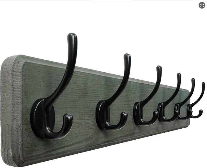 Coat Rack Wall: 24" Long, Patented, Heavy-Duty, 6-Double-Hooks Wooden Wall Mounted Coat Rack Coat Hanger Hook Rail for Winter Coats Hat Jacket Clothing, Weathered Green