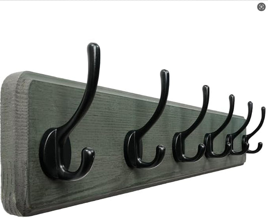 Coat Rack Wall: 24" Long, Patented, Heavy-Duty, 6-Double-Hooks Wooden Wall Mounted Coat Rack Coat Hanger Hook Rail for Winter Coats Hat Jacket Clothing, Weathered Green