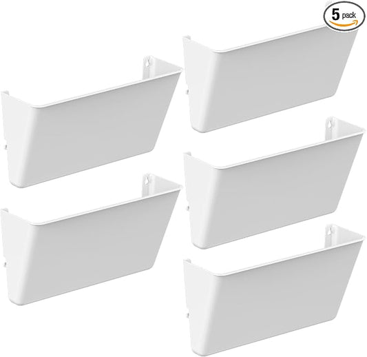 Gawerk Clear Acrylic Single Pocket, Plastic Hanging Wall Mount File Holder for Office Home (White, 5 Pack)
