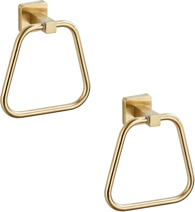 Brushed Light Gold Towel Ring for Bathroom 2 Pack, Kitchen Bath Towel Holder Hangers Wall Mount Heavy Duty Stainless Steel