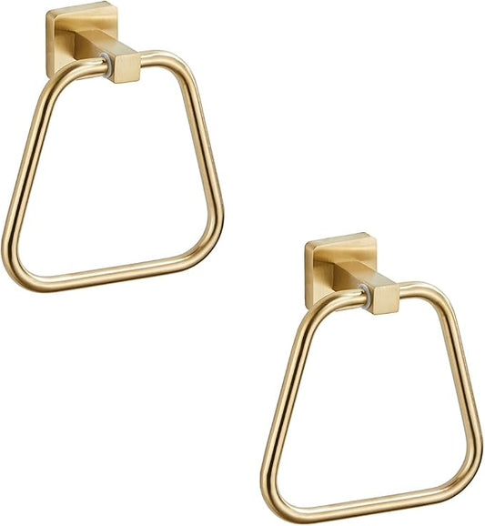 Brushed Light Gold Towel Ring for Bathroom 2 Pack, Kitchen Bath Towel Holder Hangers Wall Mount Heavy Duty Stainless Steel