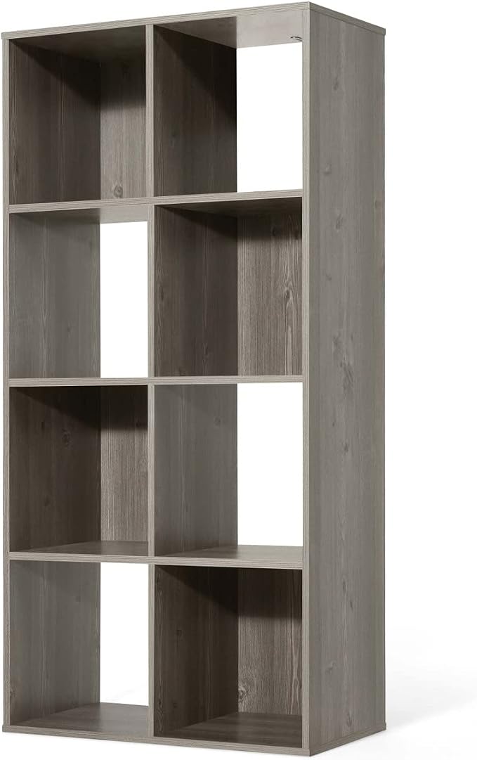 CAPHAUS Sturdy Room 11-Inch Cube Storage Organizer Shelf, with Thick Exterior Edge, Storage Shelf Divider w/Back, Bookcase, 8-Cube, Rustic Grey Oak