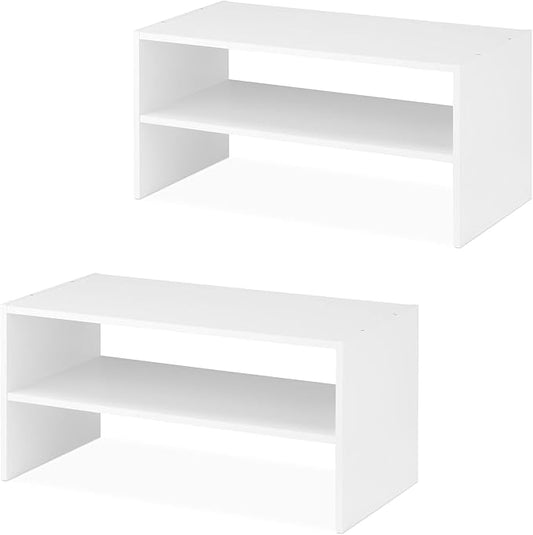 Whitmor Wood Stackable 2-Shelf Shoe Rack, White, 24 inches，2 Pack