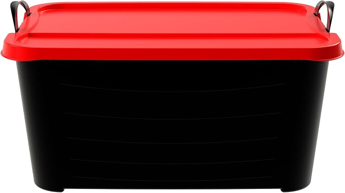 Life Story 6 Pack Heavy Duty Stackable Storage Bin, 55 Quart Home Organizer, Versatile Lightweight Locking Bins with Carrying Handles, Black/Red