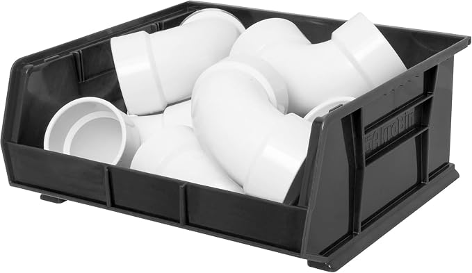 Akro-Mils 30250 AkroBins Plastic Storage Bins, 15"x16"x7", Black, 6-Pack | Space-Saving Stackable Bins for Garage, Pantry, Craft Organization