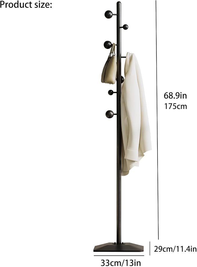 Coat rack freestanding,Coat tree freestanding heavy duty with 7 ball hooks,Coat hanger stand with metal base for entryway hallway bedroom