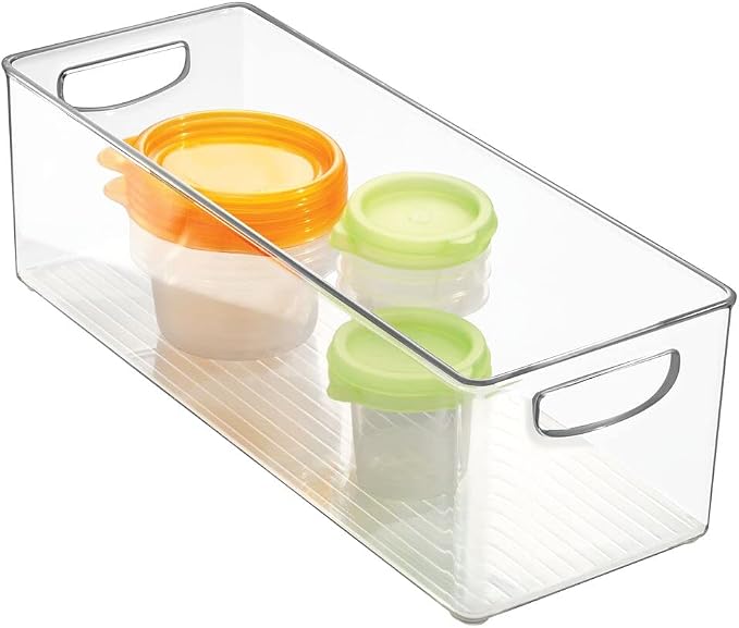 mDesign Plastic Stackable Kitchen Organizer - Storage Bin with Handles for Refrigerator, Freezer, Cabinet, and Pantry Shelves Organization - Food Container - 2 Pack - Clear