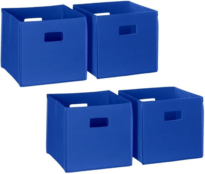 RiverRidge Folding Storage Bins - 4-pack of 10in Tall Blue Cubes | Fabric Bins, Set of 4 Storage Cubes, Cut-out Handles, Playroom Closet Organizer, Collapsible Cubby with Bottom Board Insert