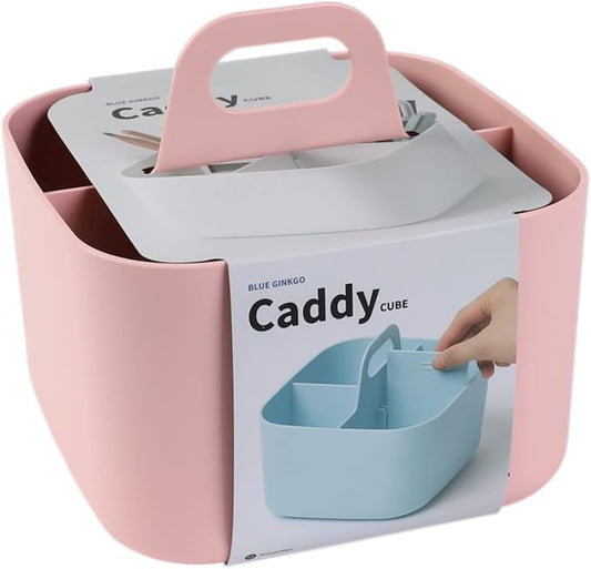 BLUE GINKGO Stackable Organizer Caddy, Square, Pink, Made in Korea | Portable. Adjustable. Home, Office & School Storage.