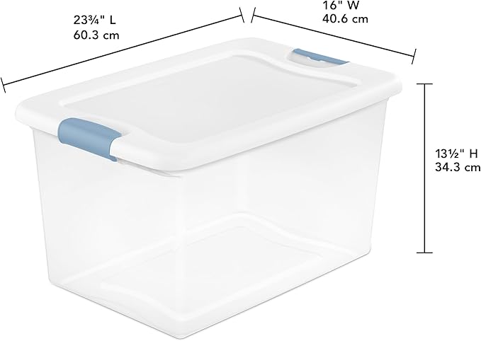 Sterilite Latching Box with Lids for Home and Office, 64 Quart, 4-Pack | Heavy-Duty and Stackable Plastic Containers with Latches for Closet, Cabinet, Bedroom, Bathroom and Dorm Room Organization