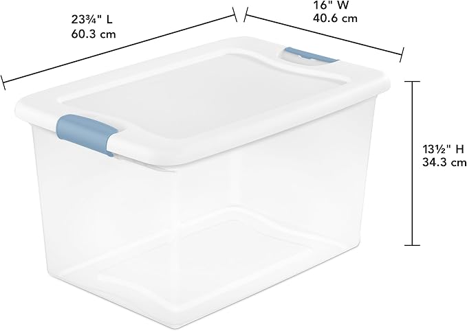 Sterilite Latching Box with Lids for Home and Office, 64 Quart, 8-Pack | Heavy-Duty and Stackable Plastic Containers with Latches for Closet, Cabinet, Bedroom, Bathroom and Dorm Room Organization