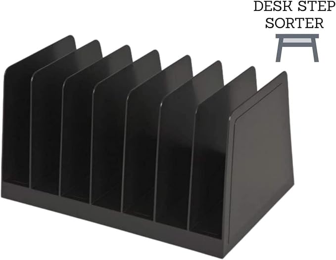 1InTheOffice Desktop File Organizer Vertical, Mail Organizer, 7 Compartments Office File Sorter, 4-3/4" H x 8-3/4" W x 5-1/2" D, Plastic, Black 2 Pack