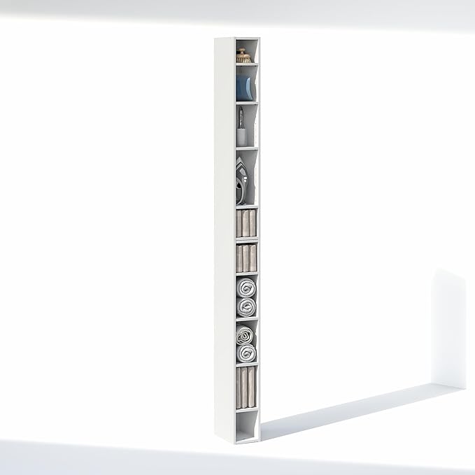 Furinno Fulda 10-Tier Closet Organizers and Storage, Open Shelf, Storage Organizer, 6-Inch Width, for Closet, Bedroom, White